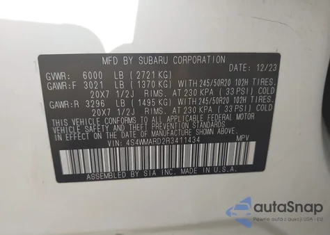 2024 Subaru Ascent Limited 8-Passenger z USA, uszkodzony, nr VIN 4S4WMARD2R3411434